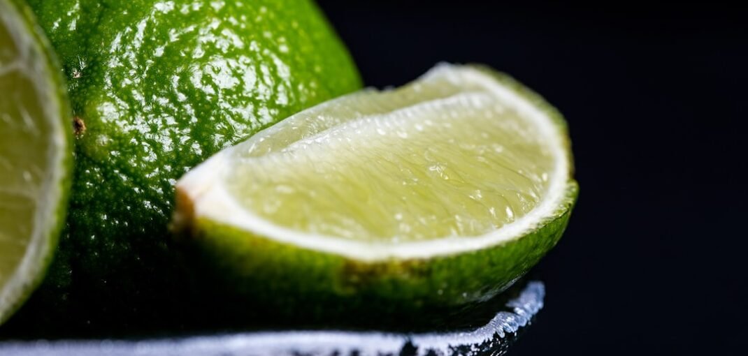 A vodka lemon lime cocktail in a tall glass with ice, fresh lemon and lime slices, and soda, served on a wooden surface