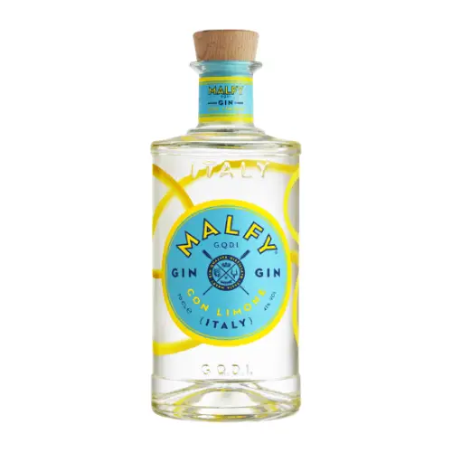 Malfy Con Limone Italian lemon gin bottle with glass NZ